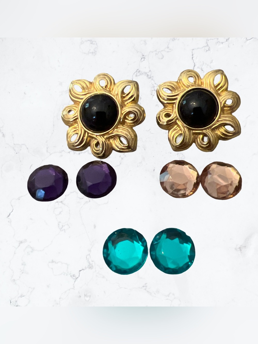 Kenneth Jay Lane KJL Interchangeable Stones Flower Shaped Pierced Earrings